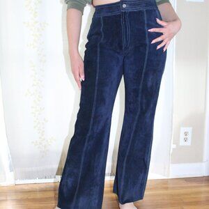Vintage Francine by Jerry Feder Blue Suede Wide Leg Raw Hem Pants Women's 29"
